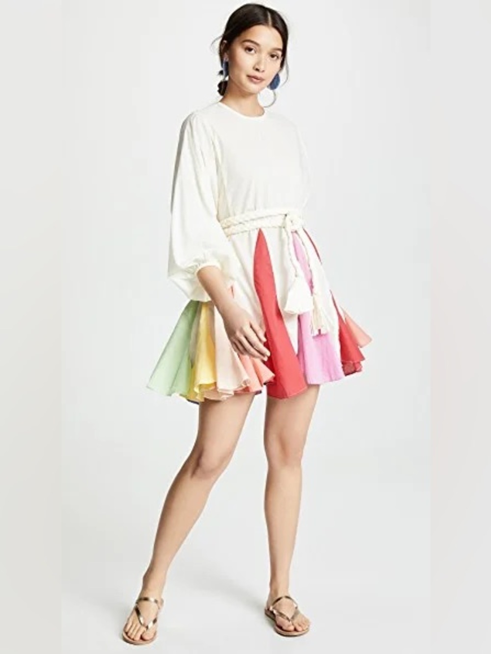 Rhode Resort Ella Rainbow White Dress with Multicolor Panel Mini Skirt sz XS NWT